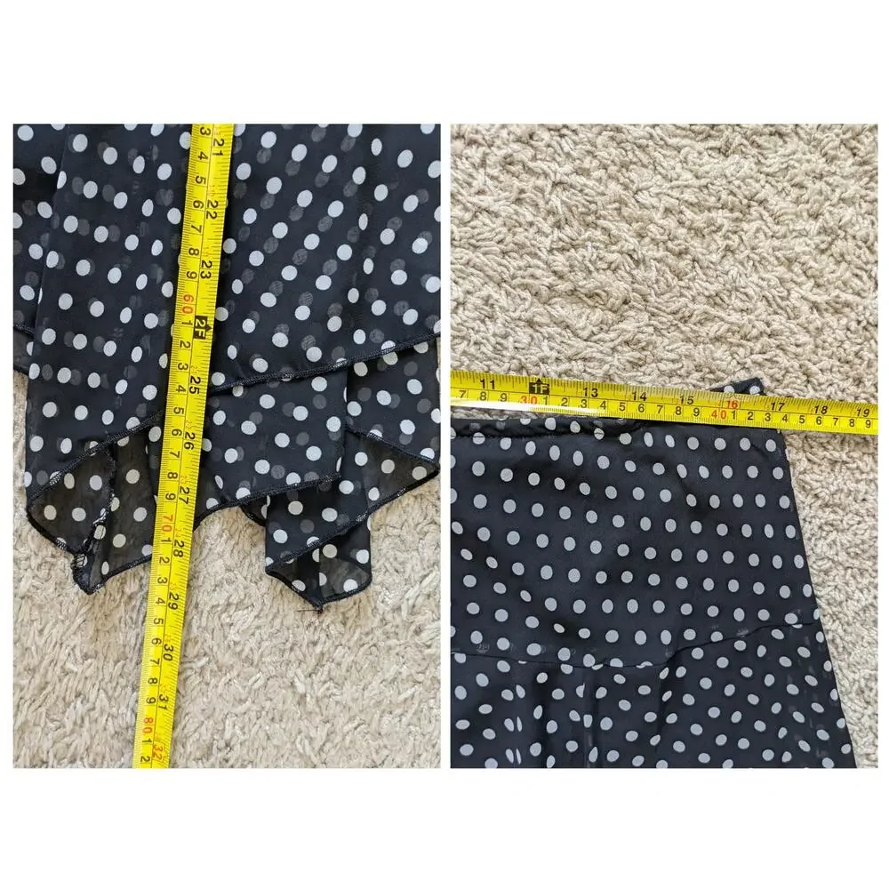 VTG I.N. STUDIO Polka Dot Skirt L Black Asymmetric Hem Fairy Coquette Y2K Euro
